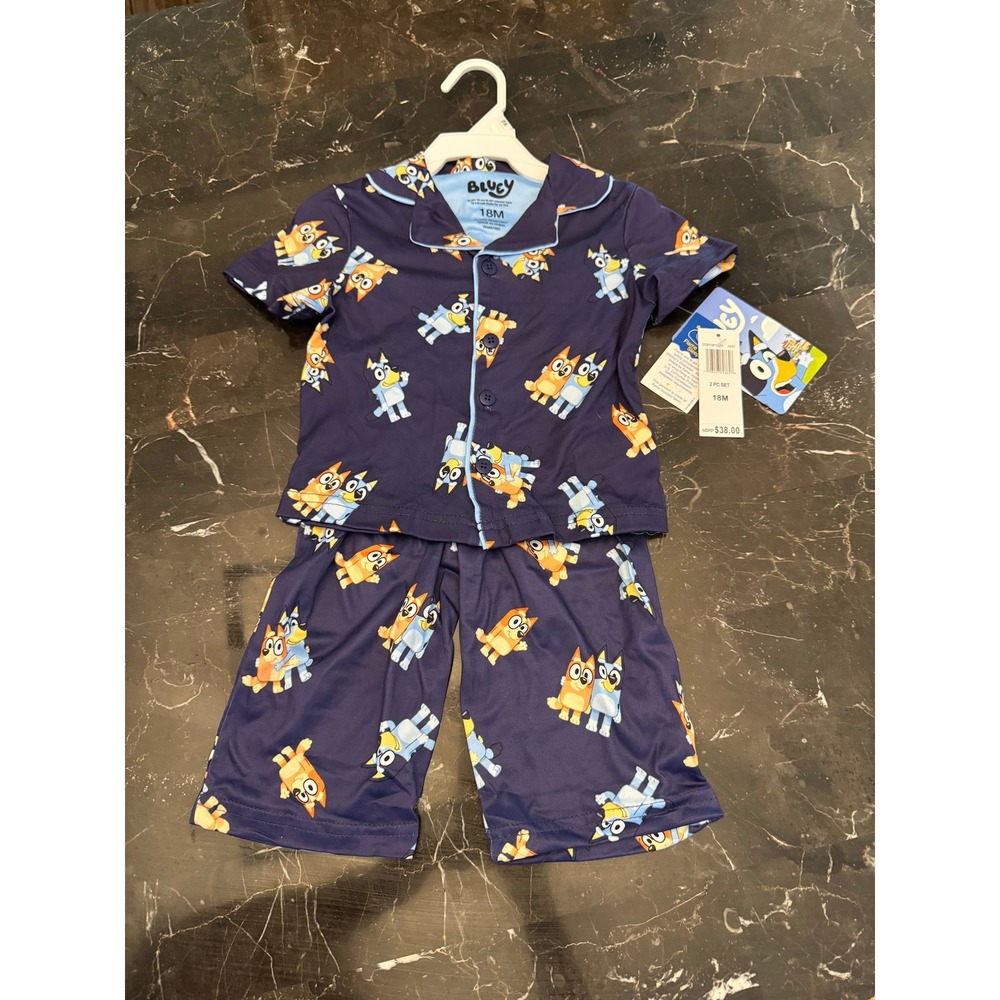 18 mth Bluey Bingo Toddler Boys 2 Piece Pajama Set Navy NWT